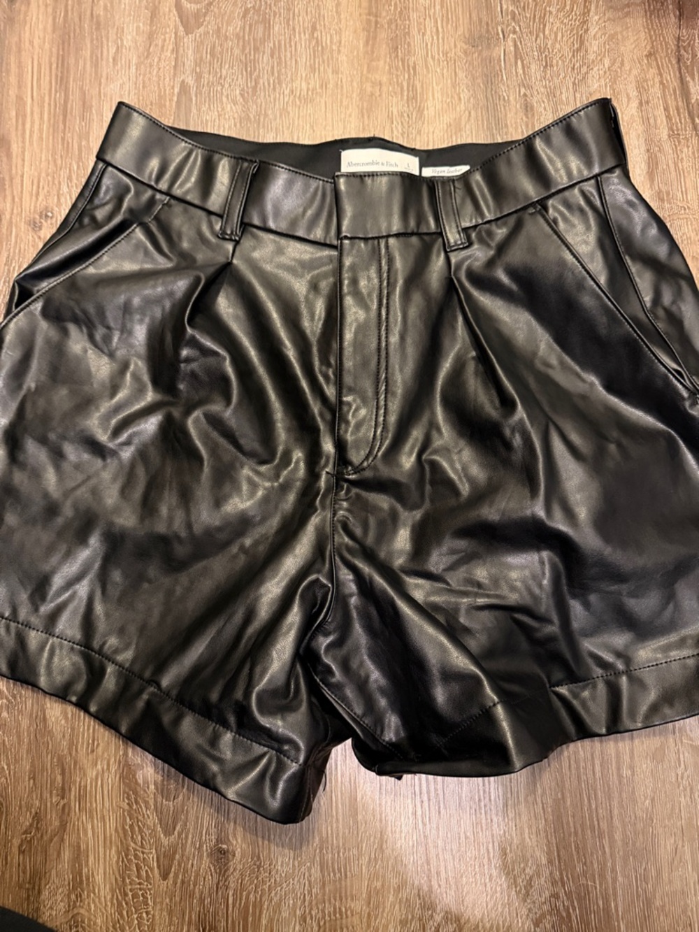 Abercrombie & Fitch Black High-Waist Faux Leather Shorts